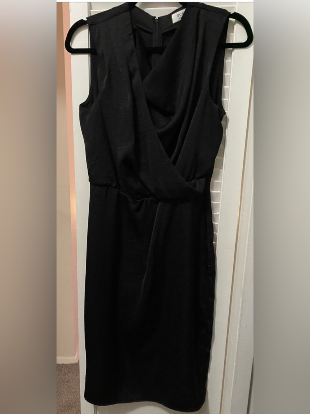 BCBGMaxAzria Black Sleeveless Faux-Wrap Midi Dress